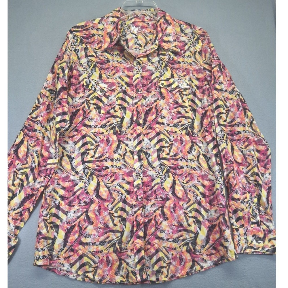 Rock‎ 47 by Wrangler Women Snap Button Shirt Long Sleeve Rhine Stones Size L